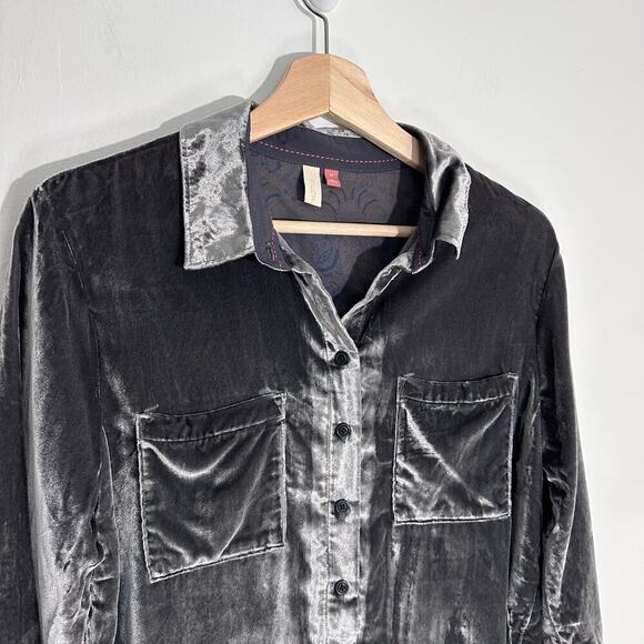 Anthropologie Pilcro The Hadley Relaxed Velvet Buttondown | Gray | SZ SP - Picture 7 of 13